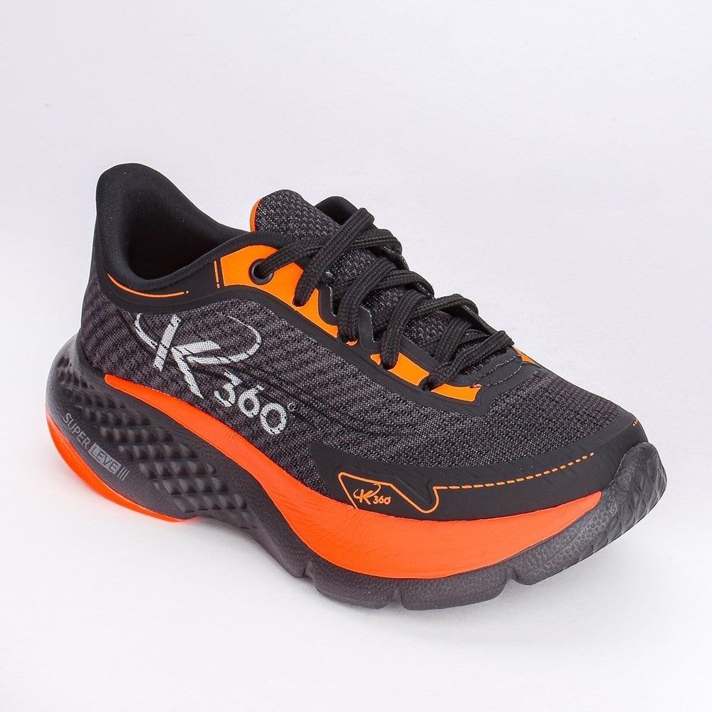Tênis K-360 Super Leve Preto Grafite Laranja Neon Infantil Kidy