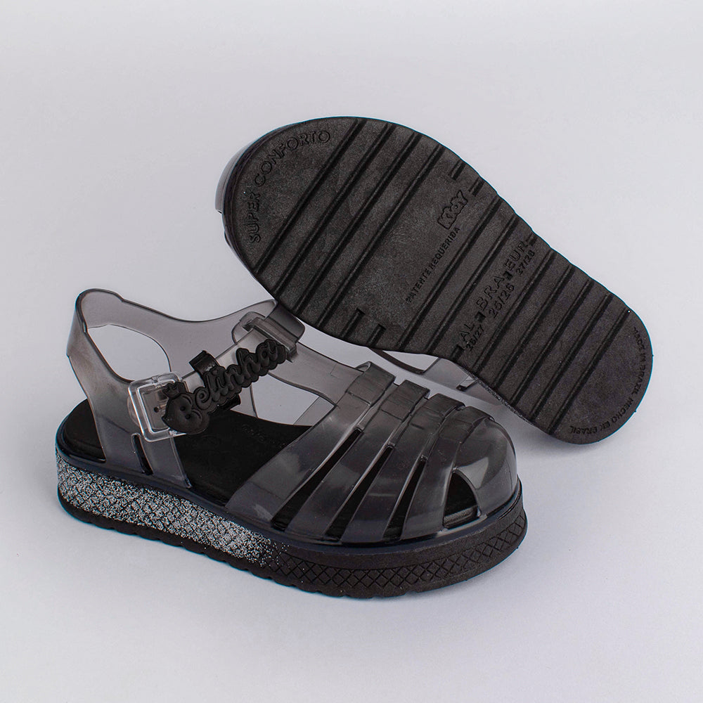 Sandália Infantil  Menina Kidy Gloss Belinha Preto Conforto e Estilo