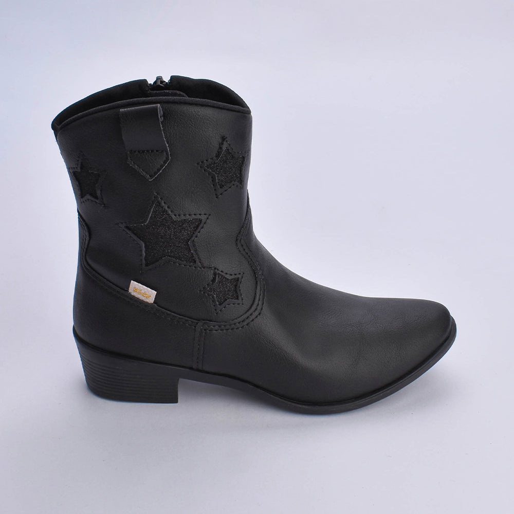 BOTA INFANTIL MENINA CANO MÉDIO KIDY FOLK PRETO