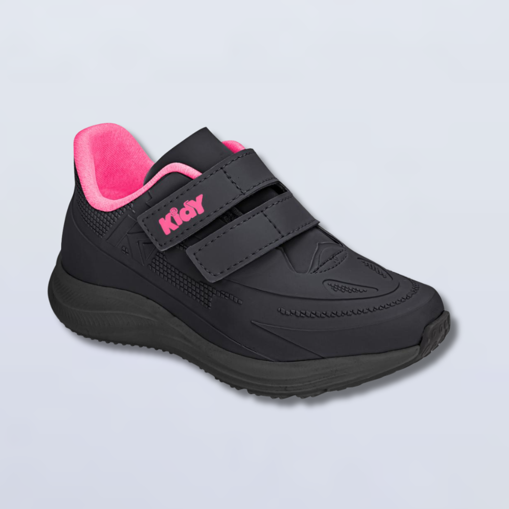 Tênis Menina Infantil Kidy Super Conforto Respitec Preto Pink Neon