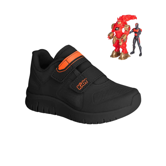 Tênis Menino Infantil Kidy Ultra Flex Preto e Laranja Neon