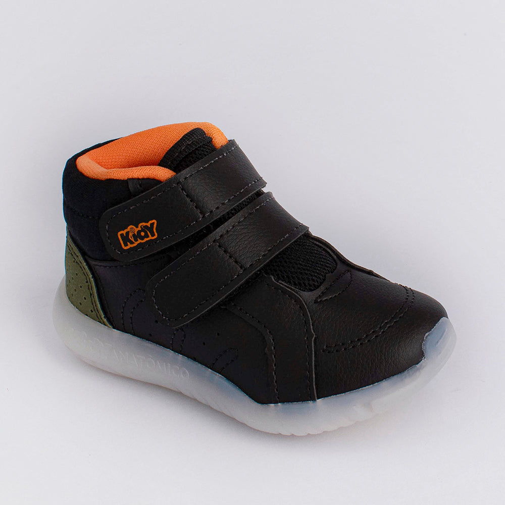 Tênis Kidy Flex Ligth Preto Verde Laranja