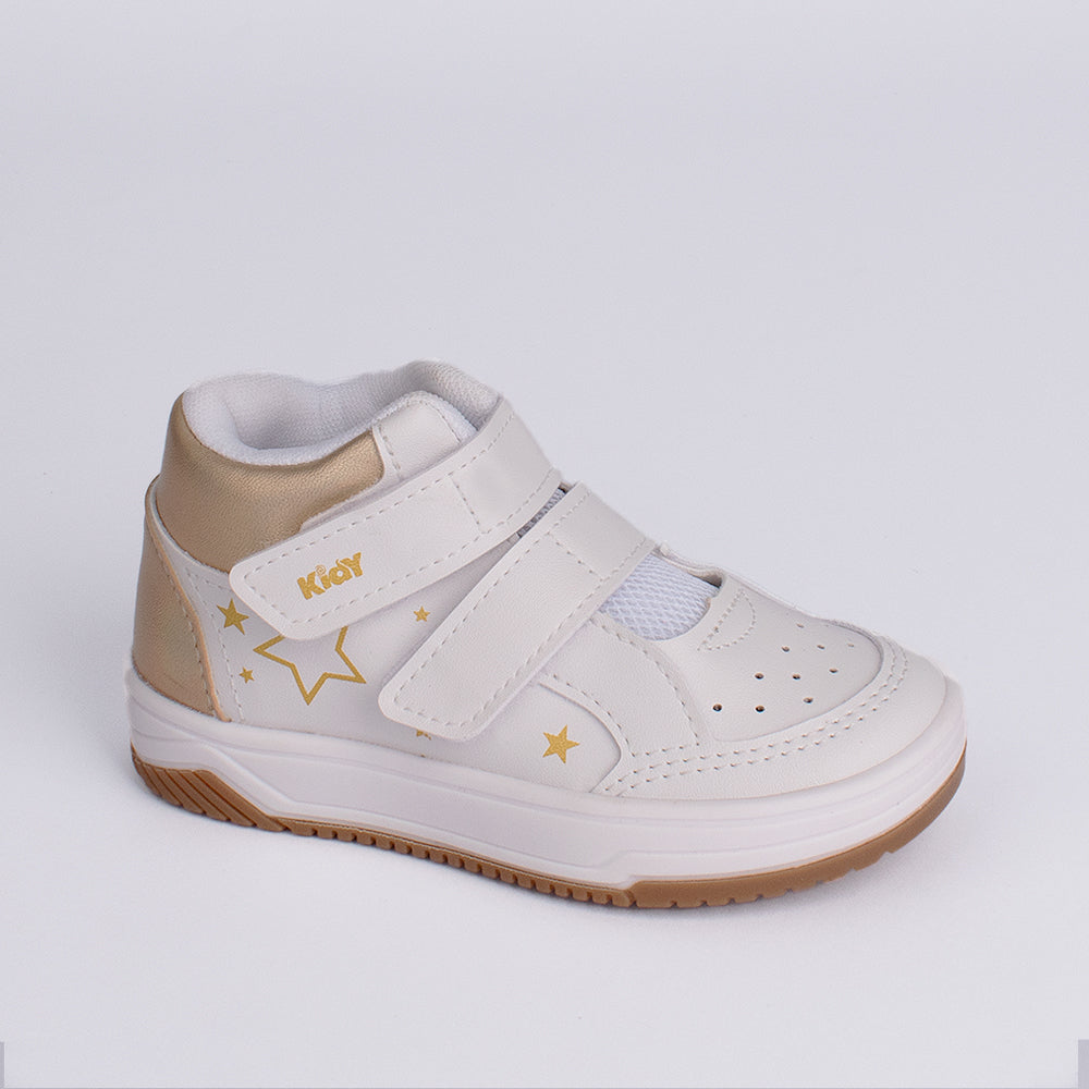 Tênis Menina Infantil Kidy Happy Estrelas Branco Dourado