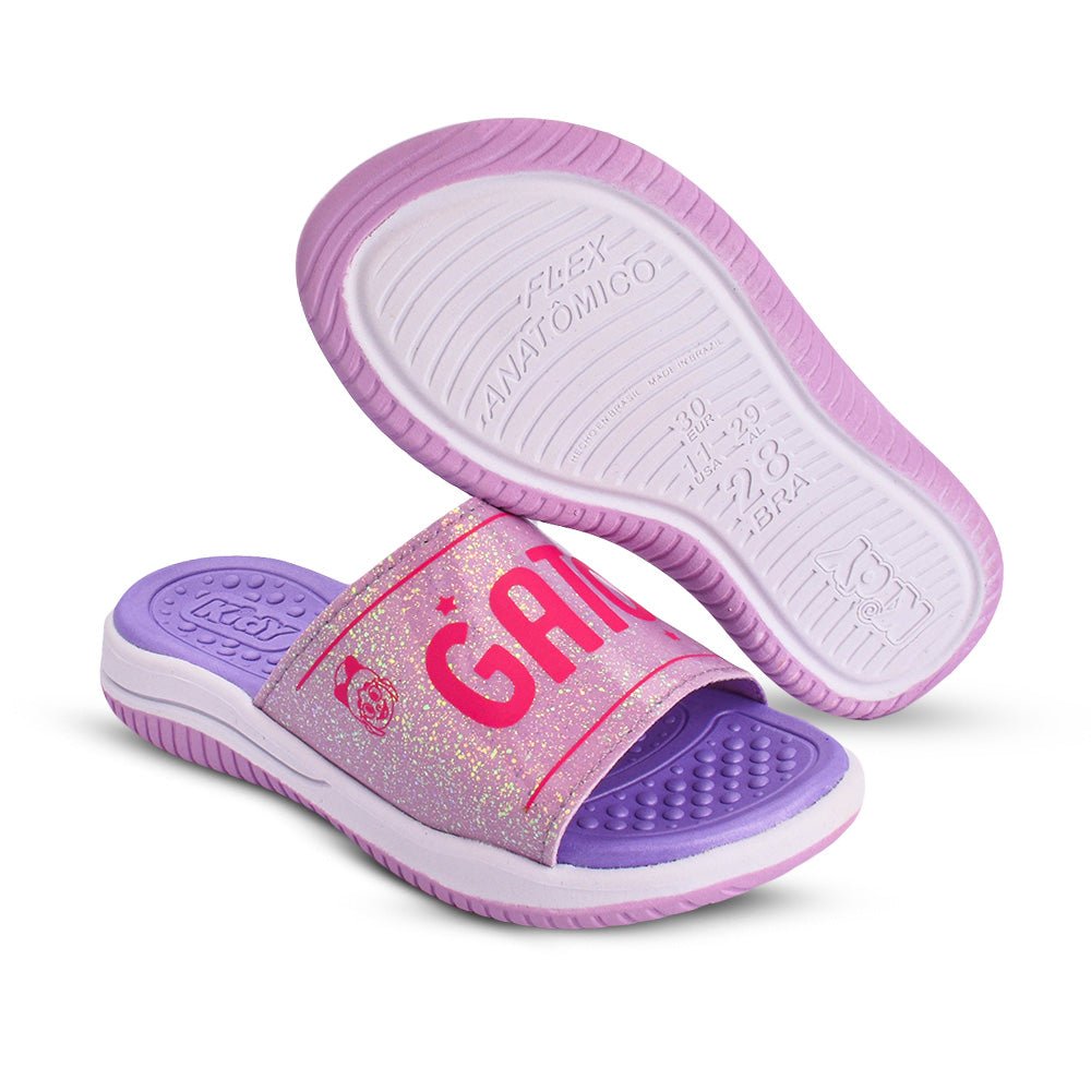 Chinelo Infantil Menina Kidy Gato Galáctico Lilás Confortável - Kidy Calçados - Sandália e Papete