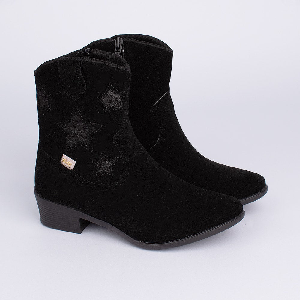 Bota Menina Infantil Kidy Folk Boho Estrelas Preto