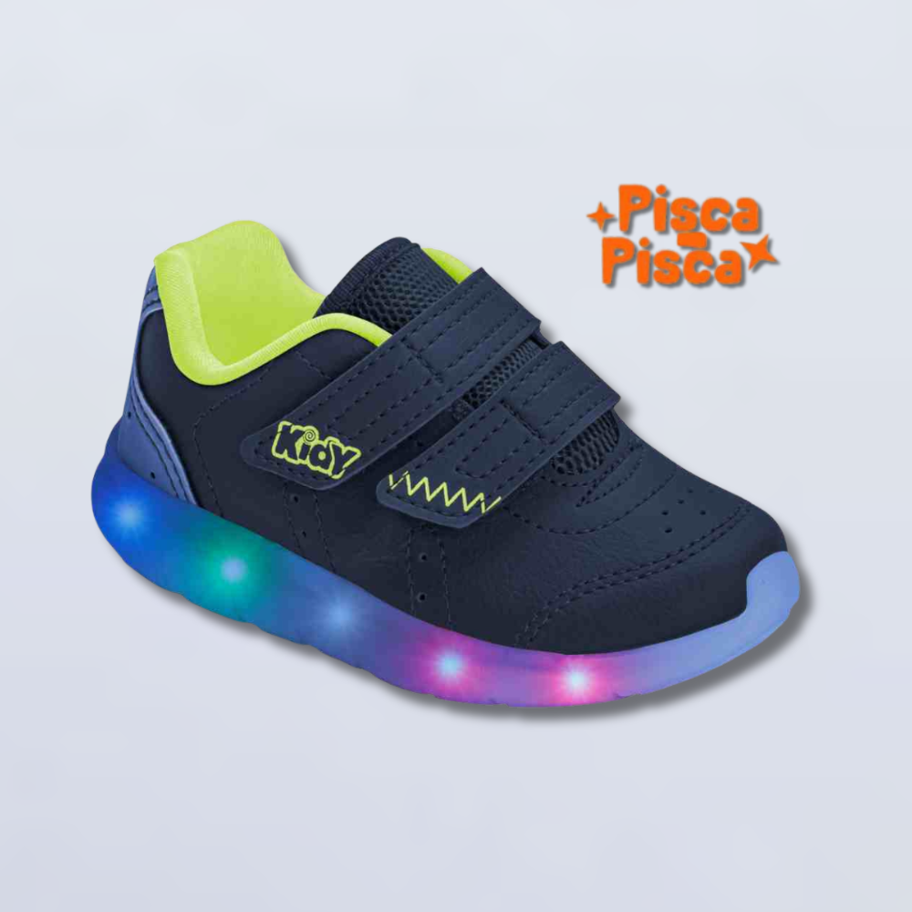 Tênis Infantil Menino Kidy Flex Ligth Marinho Amarelo Neon