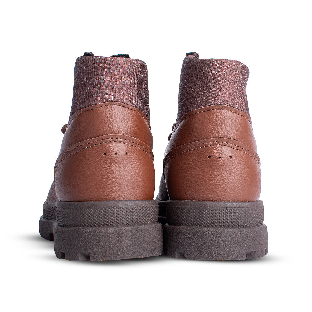 Bota Coturno Infantil Menina Kidy Style Camel Delicada Com Cadarço