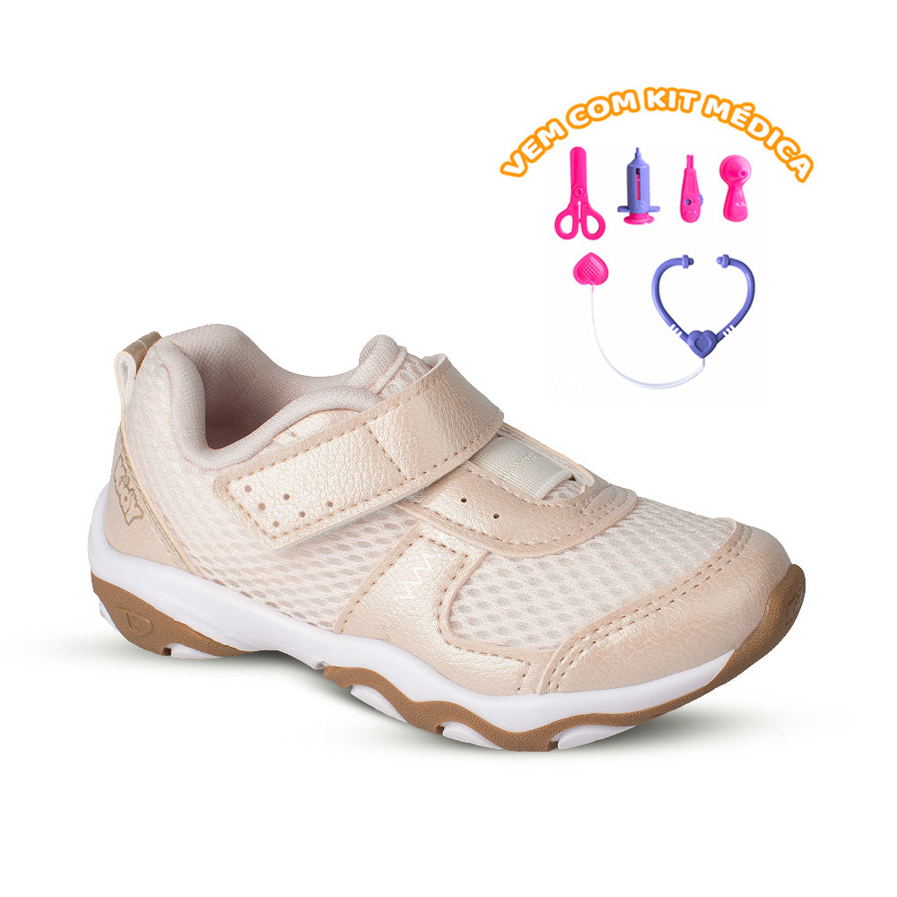 Tênis Infantil Menina Kidy Play Marfim Anatômico Com Brinquedo