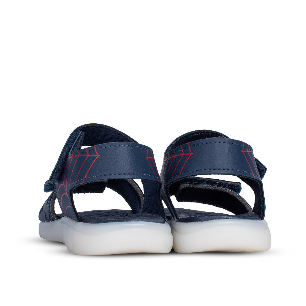 Sandália Infantil Menino Kidy Marinho Velcro Duplo Aranha Led