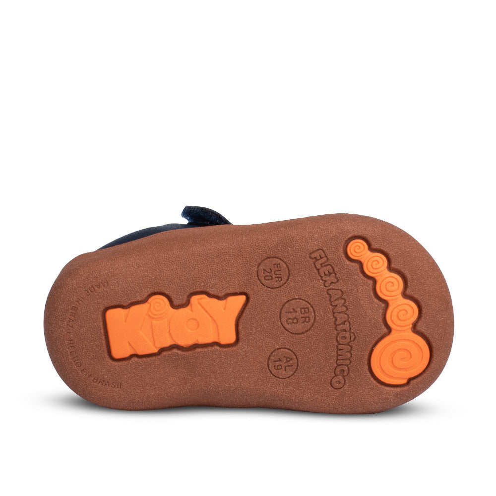 Tênis Sapatilha Infantil Menino Kidy Casual Marinho/Camel Fechamento Velcro