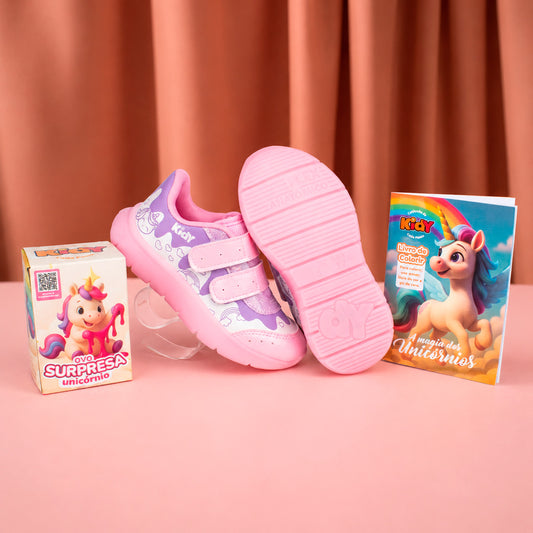Tênis Infantil Menina Kidy Baby Flex Rosa Unicórnio Brindes