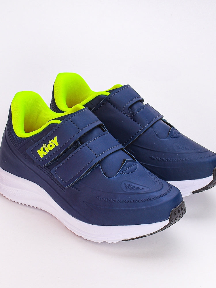 Tênis Menino Infantil Kidy Super Conforto Respitec Marinho e Amarelo Neon