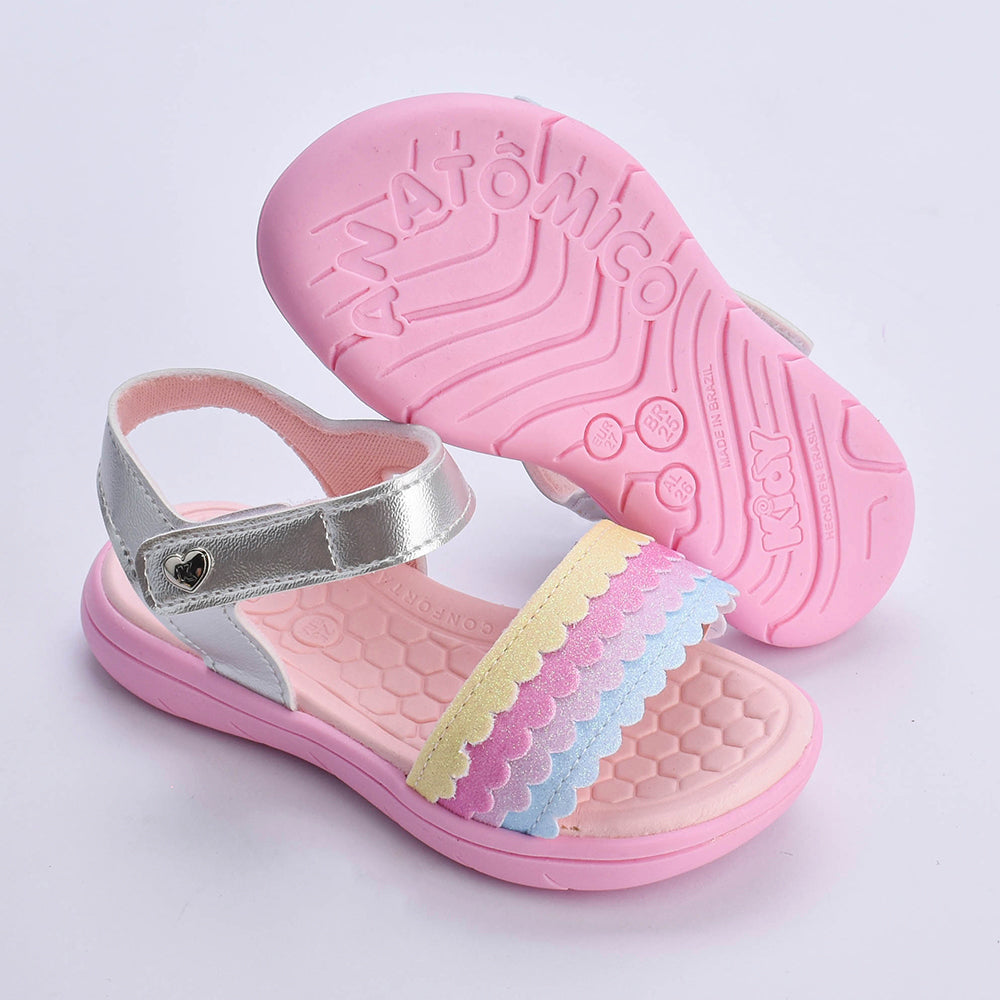 Sandália Menina Infantil Kidy Toys Baby Prata Colorido