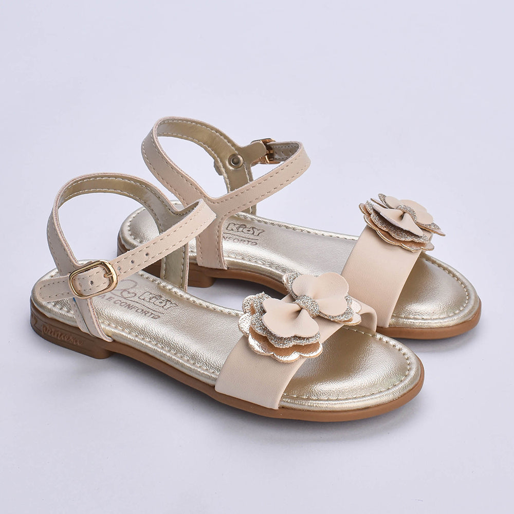 Sandália Menina Kidy Amar Comfort Marfim Ouro