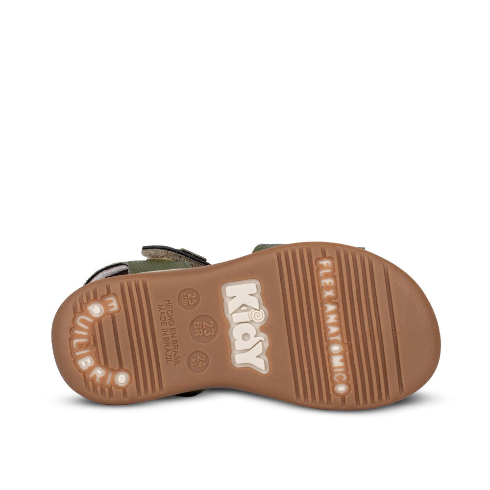 Sandália Infantil Menino Kidy Baby Verde Militar e Caramelo Primeiros Passos