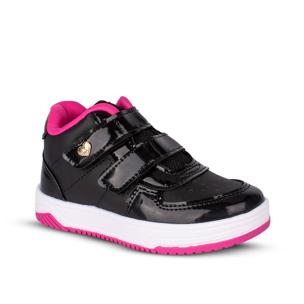Tênis Infantil Menina Kidy Happy Preto e Pink Velcro Duplo 22 ao 27