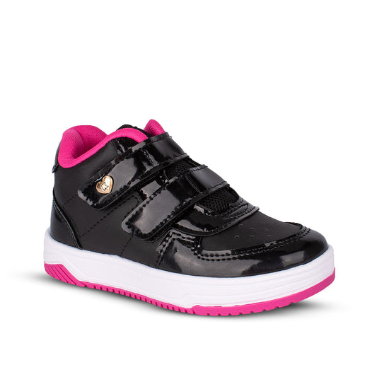 Tênis Infantil Menina Kidy Happy Preto e Pink Velcro Duplo 22 ao 27