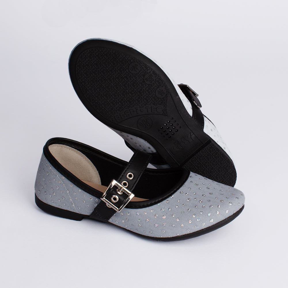 Sapatilha Bailarina Kidy Soft Brilho Jeans Preto - Respirável Confortável