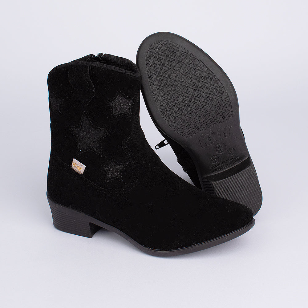Bota Menina Infantil Kidy Folk Boho Estrelas Preto