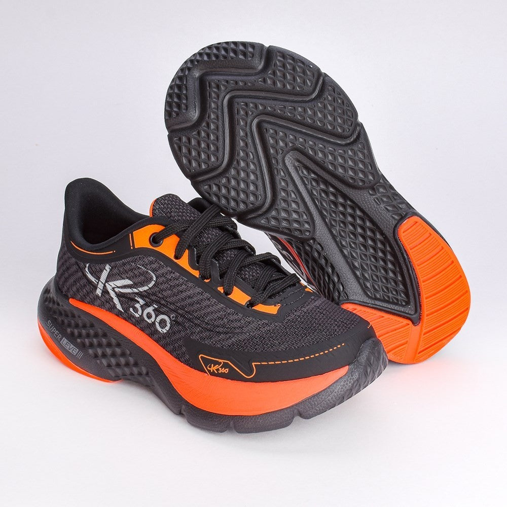 Tênis K-360 Super Leve Preto Grafite Laranja Neon Infantil Kidy