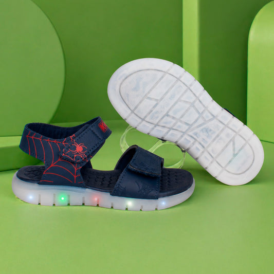 Sandália Infantil Menino Kidy Marinho Velcro Duplo Aranha Led