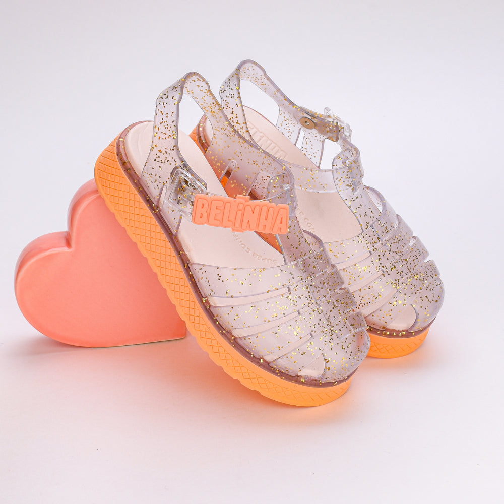 Sandália Infantil Menina Kidy Belinha Gloss Brilhante Pêssego Confortável
