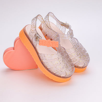 Sandália Infantil Menina Kidy Belinha Gloss Brilhante Pêssego Confortável