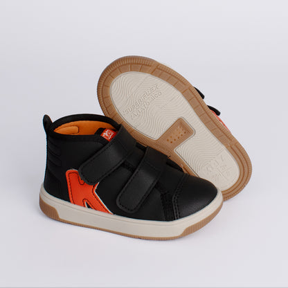 TÊNIS MENIINO INFANTIL KIDY MILÃO FECHO DUPLO PRETO/ LARANJA