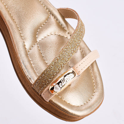 Rasteira Flat Menina Infantil Kidy Marfim e Ouro