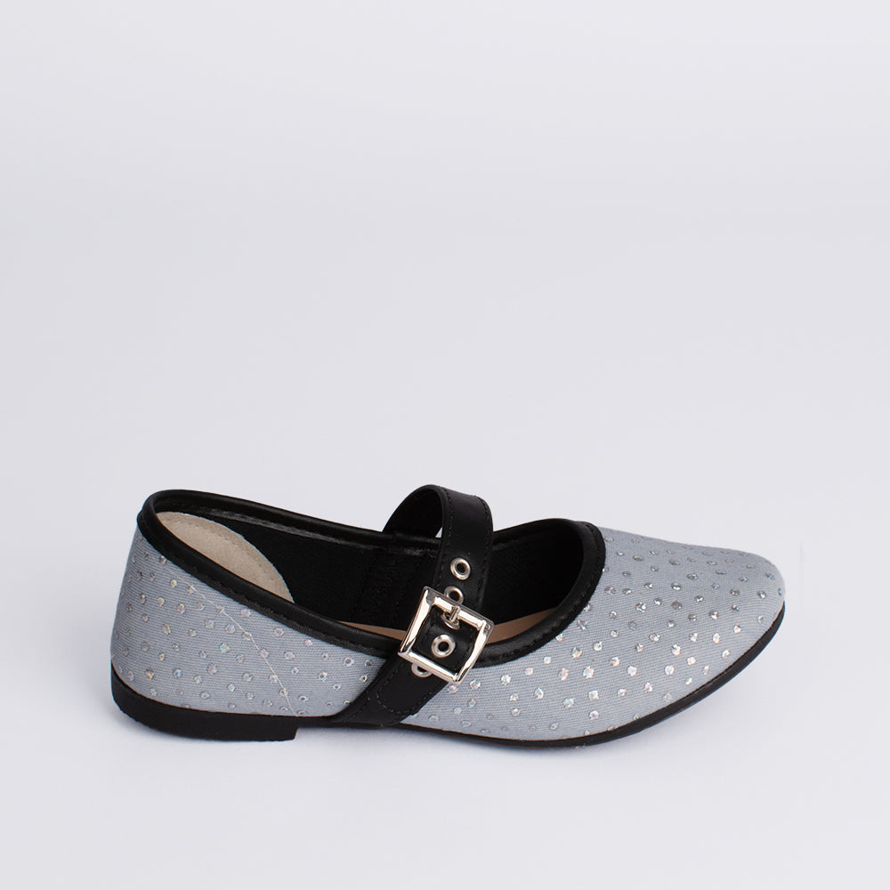 Sapatilha Bailarina Kidy Soft Brilho Jeans Preto - Respirável Confortável