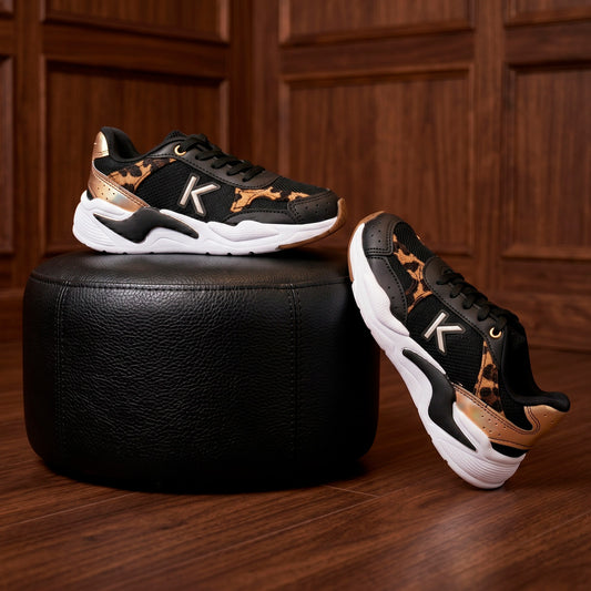 Tenis Infantil Menina Kidy K360 Retro Preto/Onça Casual Moderno