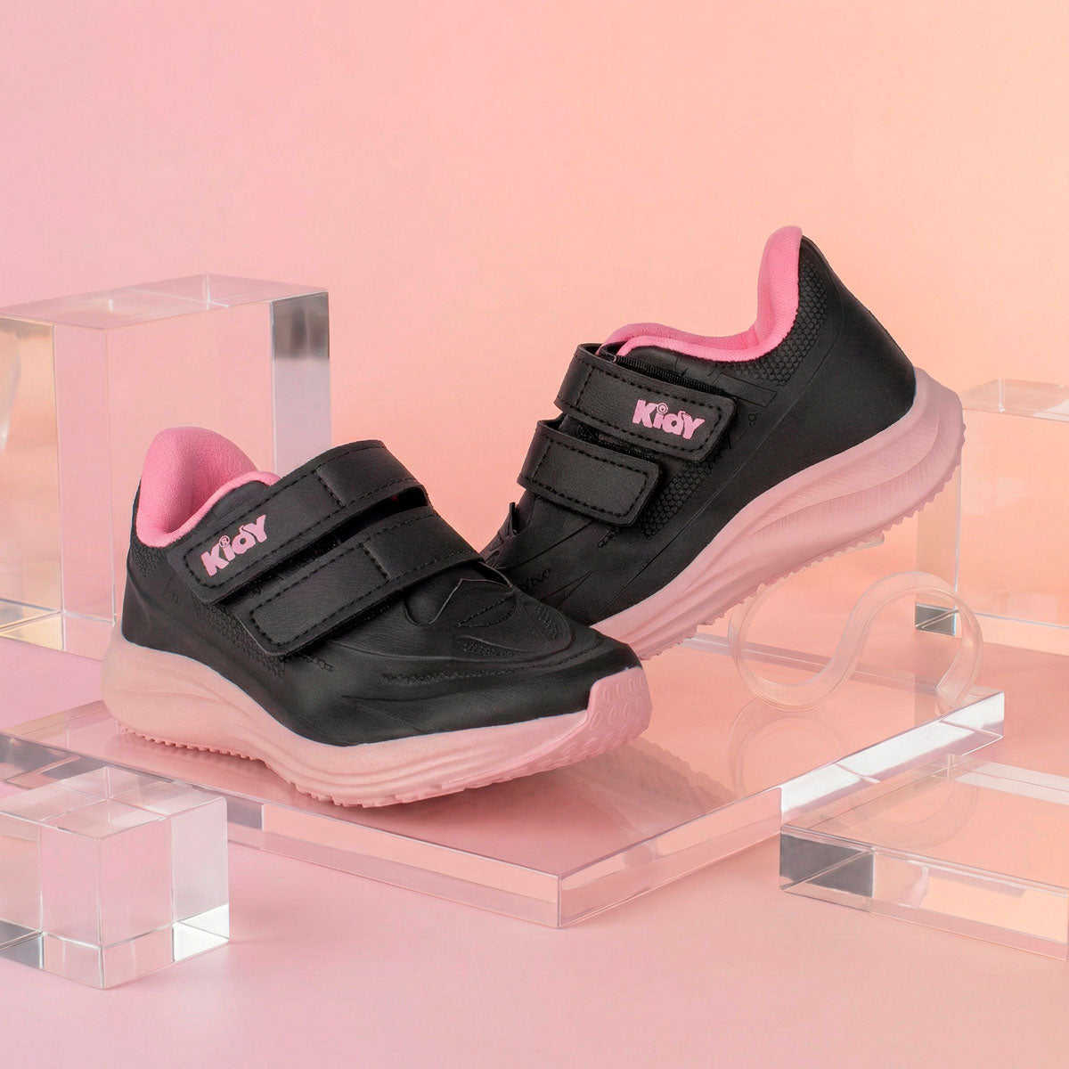 Tênis Kidy Super Conforto Respitec Preto e Rosa Chiclete
