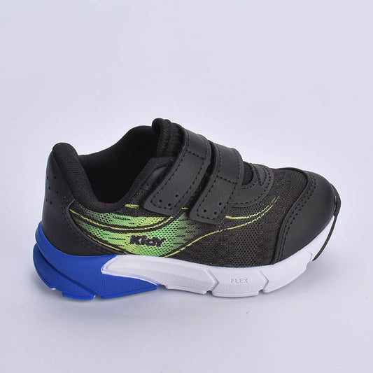 Tênis Infantil Kidy Energy Bebê Preto com Azul e Verde Neon -Confortável e com Tecnologia Respitec