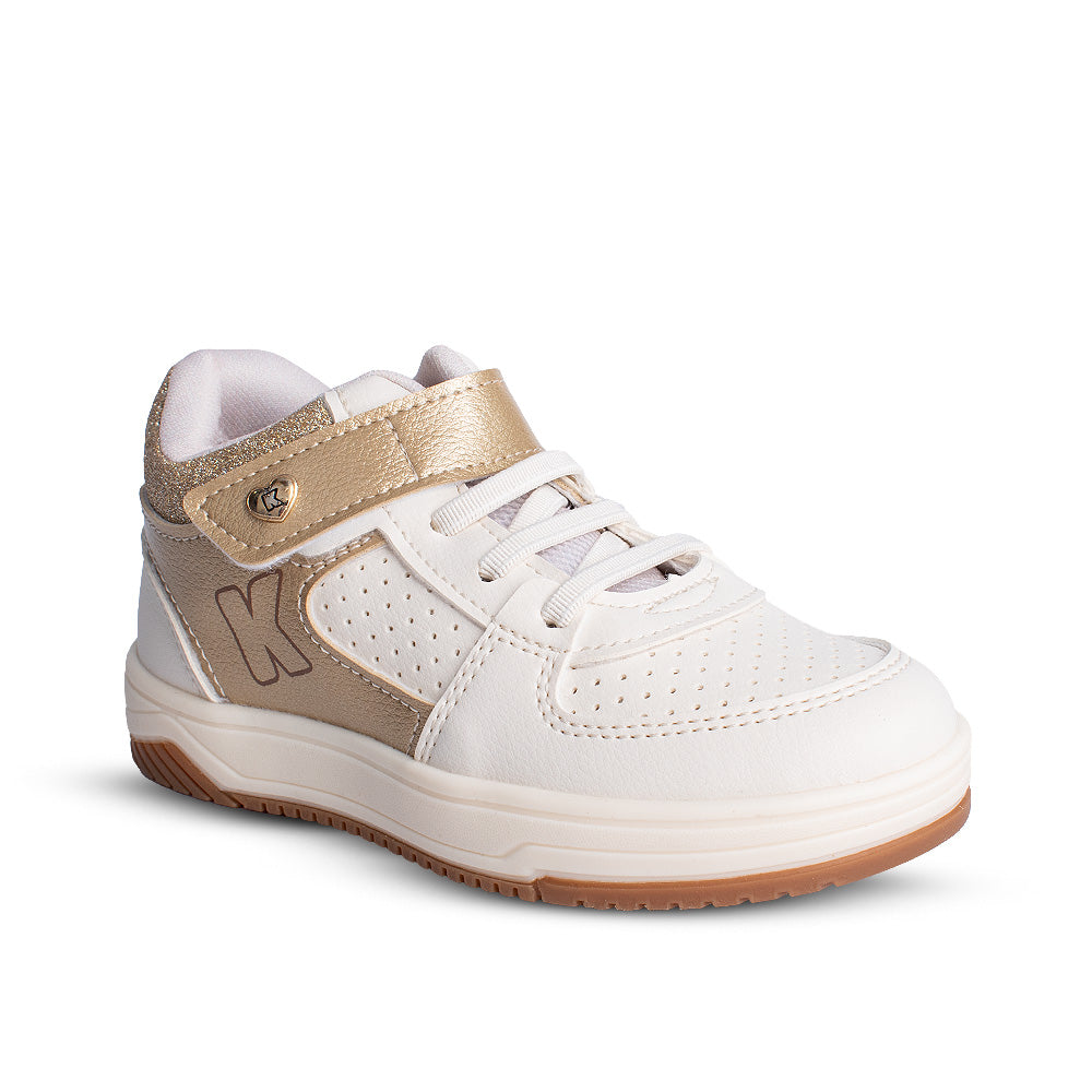 Tênis Infantil Menina Kidy Happy Fita Aderente Off White com Ouro 22 ao 27