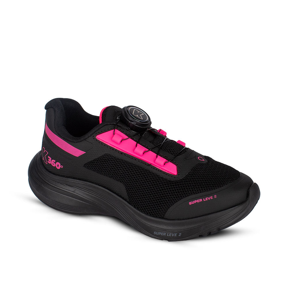 Tênis Infantil Menina Kidy Super Leve Disc Preto/Pink Neon
