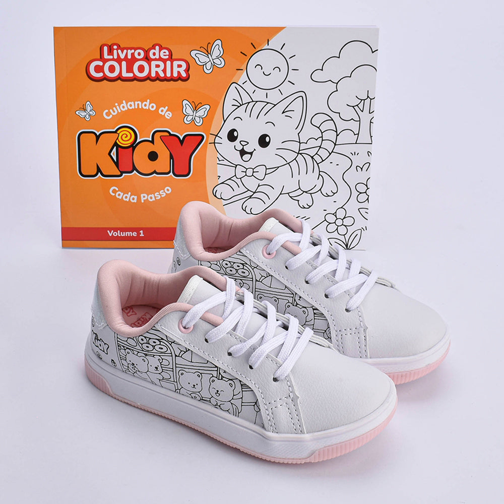 Kit Tênis Infantil Menina Astral Branco + Livro Bob Goods