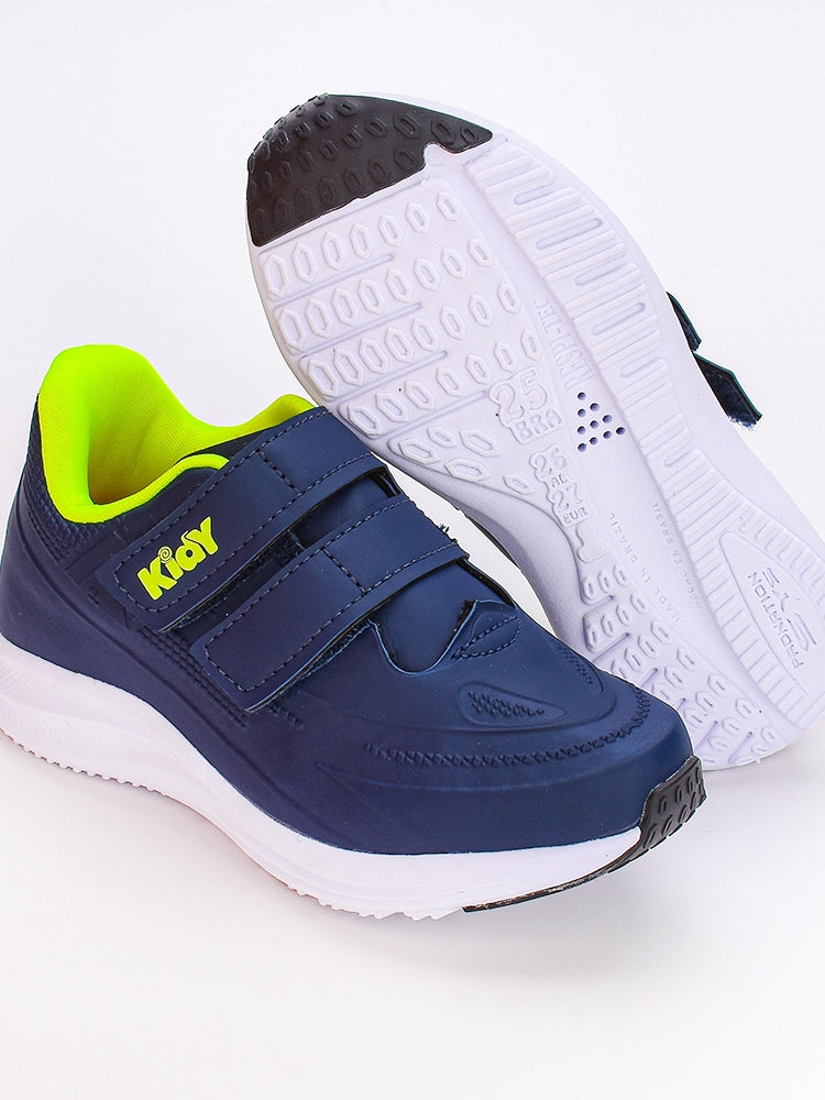 Tênis Menino Infantil Kidy Super Conforto Respitec Marinho e Amarelo Neon