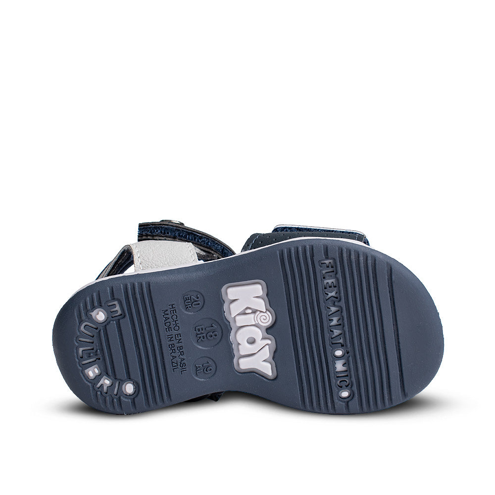 Sandália Infantil Menino Kidy Marinho/Branco Casual Velcro
