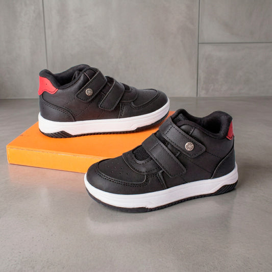 Tênis Infantil Menino Kidy Happy Velcro Duplo Preto com Vermelho 22 ao 27