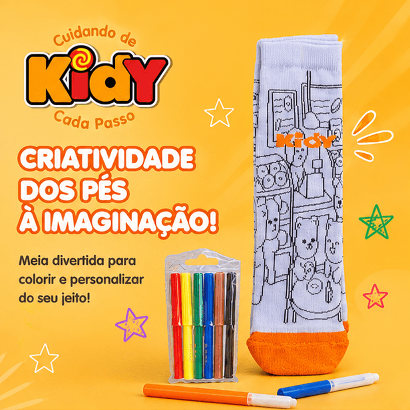 Kit Meia Kidy Goods Canetinha para Pintar Brinquedo - Kidy Calçados - 
