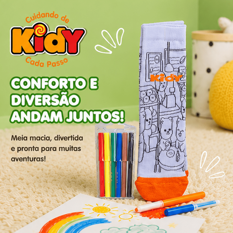 Kit Meia Kidy Goods Canetinha para Pintar Brinquedo - Kidy Calçados - 