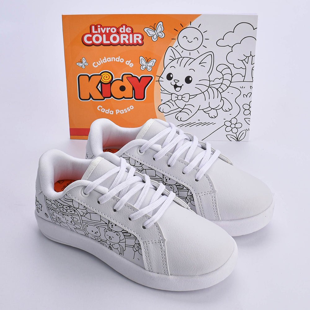 Kit Tênis Infantil Hype Branco Bob Goods + Livro de Colorir Conforto e Diversão - Kidy Calçados - Tênis