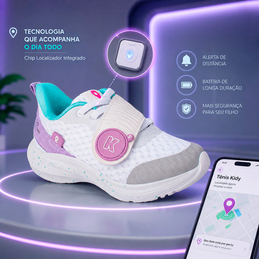 Tênis Infantil Menina Kidy Com Chip Localizador Super Leve Branco/Lilás