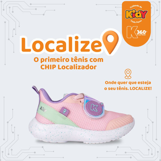 Pré-Venda - Tênis Infantil Menina Kidy Nuvem Localize Nude e colorido - Com Chip Localizador