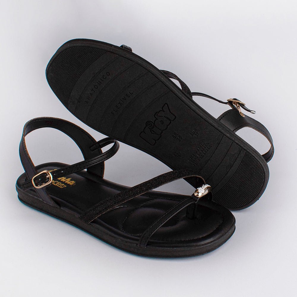 Rasteira Menina Kidy Flat Preto - Kidy Calçados - 