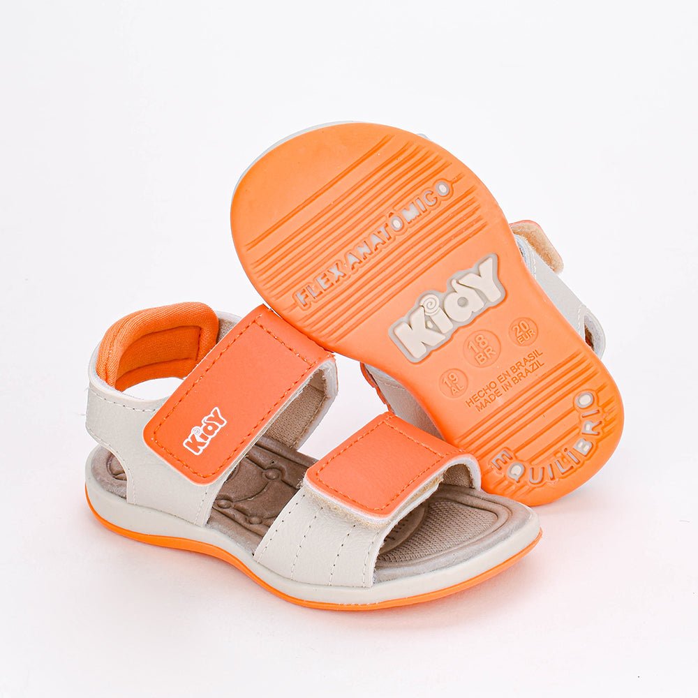 Sandália Bebê Menino Kidy Baby Equilíbrio Natural/Laranja Antiderrapante 16 ao 22 - Kidy Calçados - 