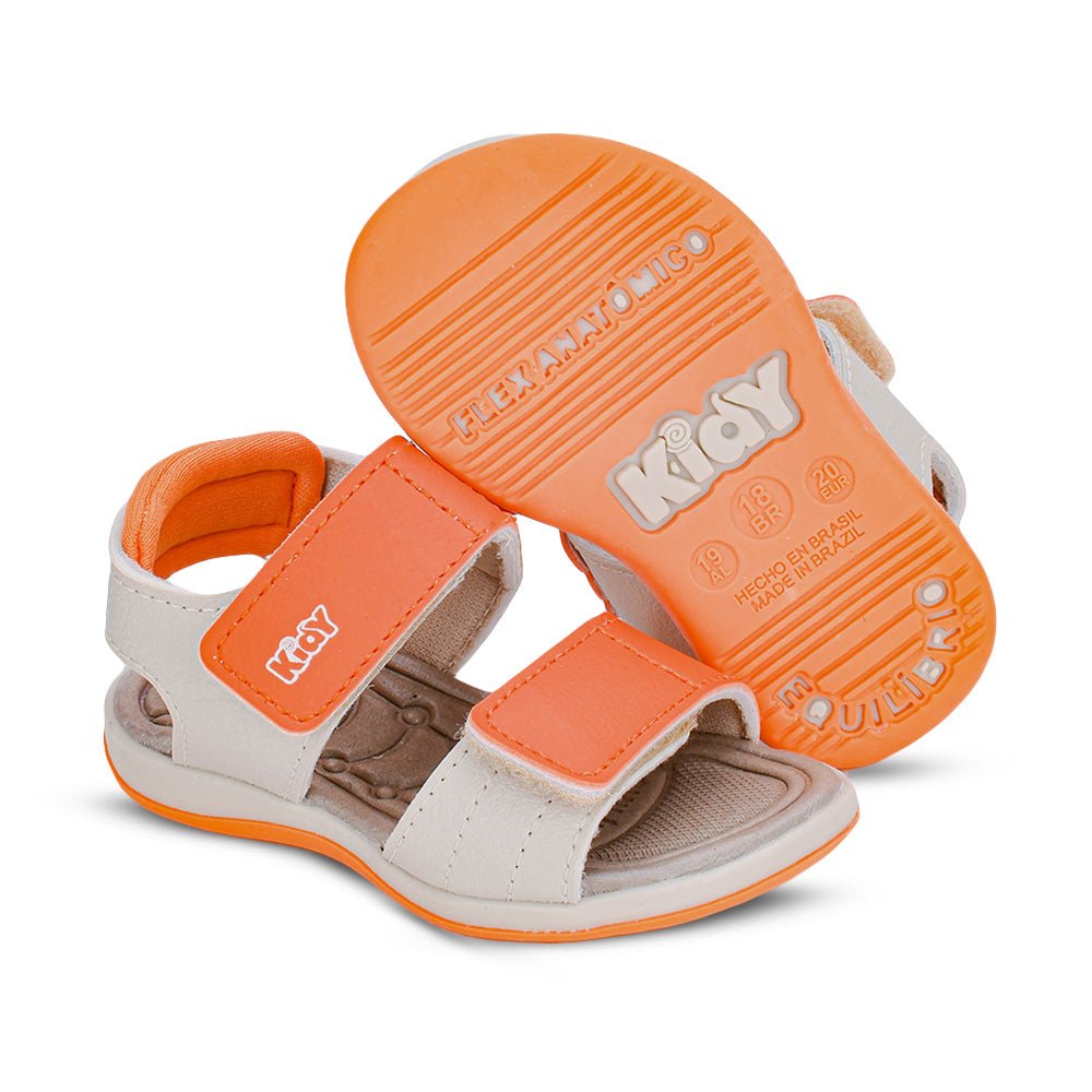 Sandália Bebê Menino Kidy Baby Equilíbrio Natural/Laranja Antiderrapante 16 ao 22 - Kidy Calçados -