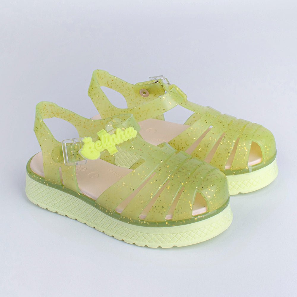Sandália Infantil Kidy Belinha Gloss Amarelo com Glitter Brilho e Conforto - Kidy Calçados - Sandália e Papete