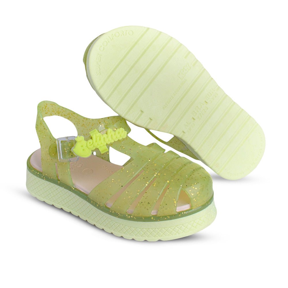Sandália Infantil Kidy Belinha Gloss Amarelo com Glitter Brilho e Conforto - Kidy Calçados - Sandália e Papete