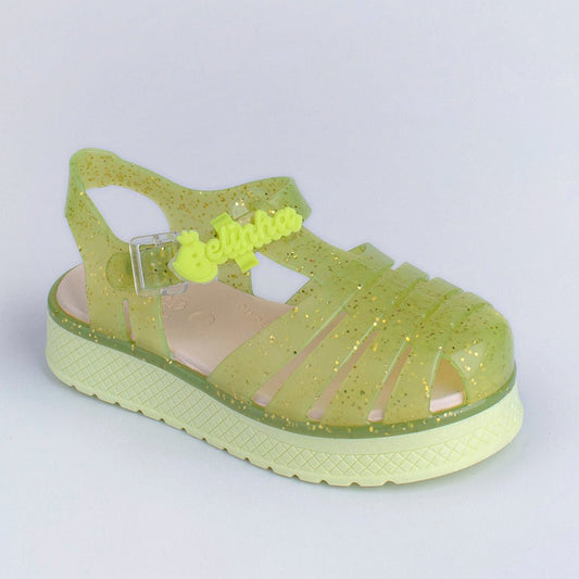 Sandália Infantil Kidy Belinha Gloss Amarelo com Glitter Brilho e Conforto - Kidy Calçados - Sandália e Papete